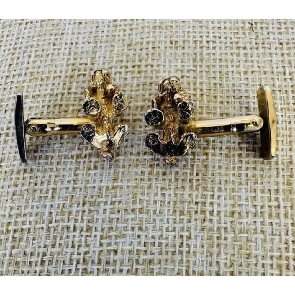 Vintage Smith Pat Pending Basset Dachshund‎ Long Hair Dog Cufflinks Gold Tone